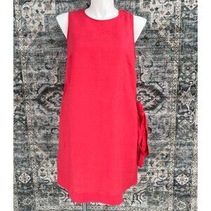 Boden Linen Shift Dress Size 12 Red Scoop Neck Belted New With Tags